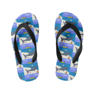 Tongs Enfants Drôle requin couché et dessin animé de pêche