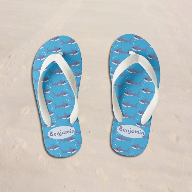 Tongs Enfants Enfants Cartoon Sharks Flip Flops avec nom (Créateur téléchargé)