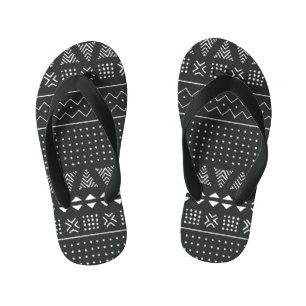 Tongs Enfants Ethnie tribale : motif noir blanc.