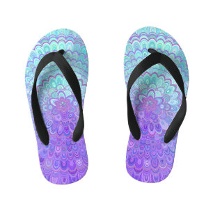 Tongs Enfants Fleur de mandala dans bleu-clair et pourpre