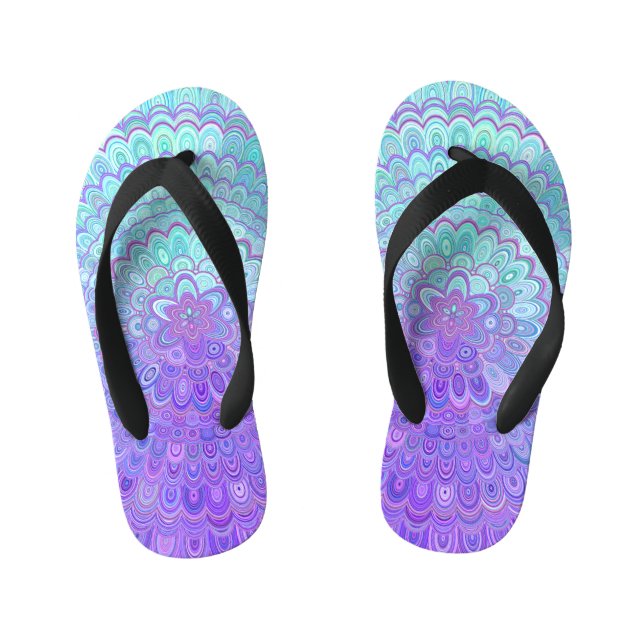 Tongs Enfants Fleur de mandala dans bleu-clair et pourpre (Semelle)
