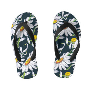 Tongs Enfants Fleurs chamomiles : Aquarelle bleu foncé.