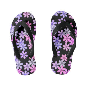 Tongs Enfants Fleurs mignons roses et violettes sur noir