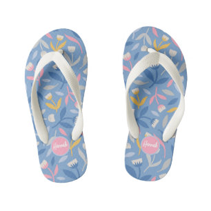 Tongs Enfants Fleurs printanières personnalisées Bleues et roses