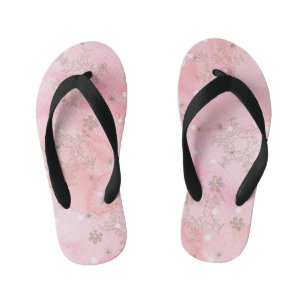 Tongs Enfants Flocons de neige de Noël rose motif boho