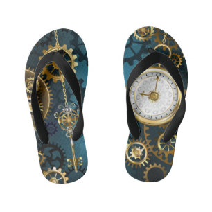 Tongs Enfants Fond turquoise Steampunk avec engrenages