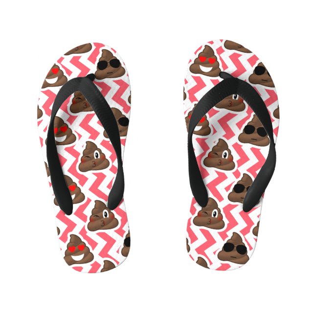 Tongs Enfants Fun Poop Emoji Red ZigZag Motif (Semelle)