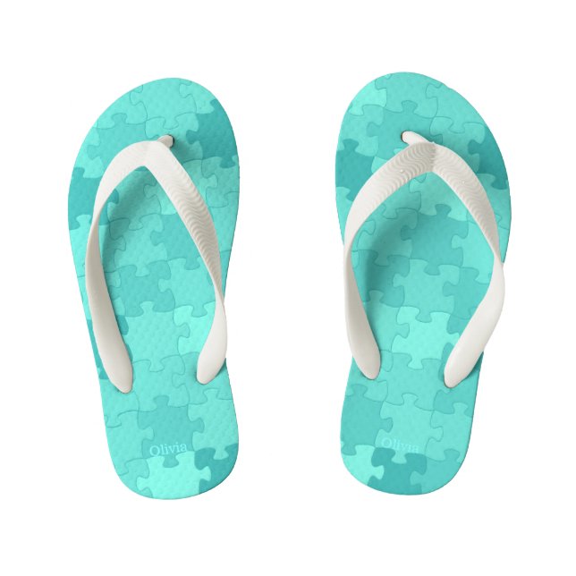 Tongs Enfants Funny Jigsaw Puzzle Motif Ajouter un nom Turquoise (Semelle)