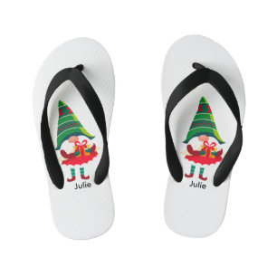 Tongs Enfants Gnome de Noël personnalisée tenant une boîte cadea