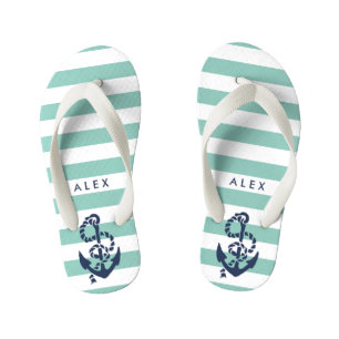 Tongs Enfants Green Nautical Ancres Boys Flip Flops
