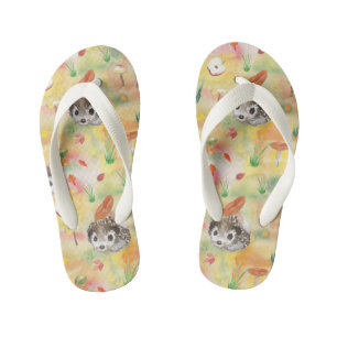 Tongs Enfants Hérisson aquarelle aux champignons et aux pommes