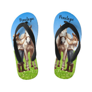 Tongs Enfants Horse Girl Horseback équitation Meadow Personnalis