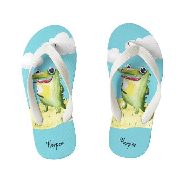 Tongs Enfants Illustration Gator mignonne avec votre nom (Semelle)