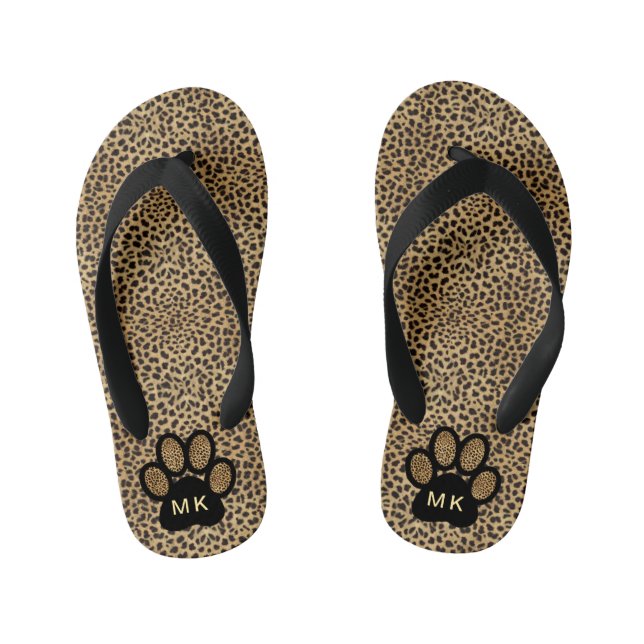 Tongs Enfants Initiales filles sur Cheetah Poster de animal Chat (Semelle)