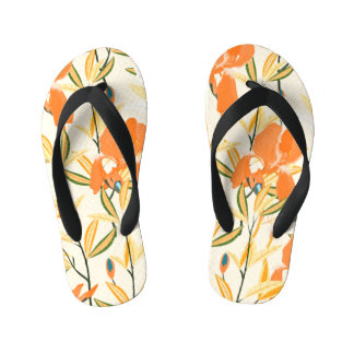 Tongs Enfants Iris orange : motif floral transparent