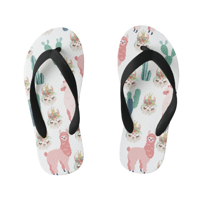 Tongs Enfants Jolis Llamas roses et Cactus vert (Semelle)