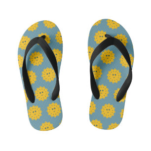 Tongs Enfants Joyeux Motif de soleil jaune sur bleu