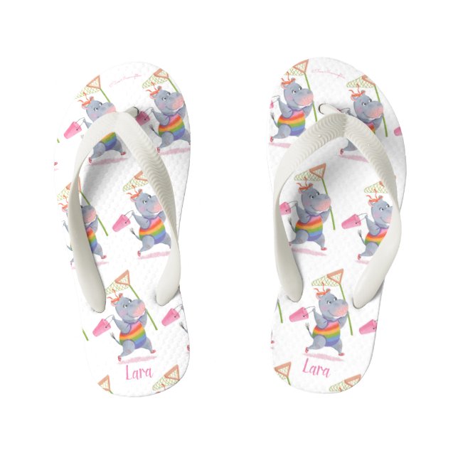 Tongs Enfants Lara - Rainbow Hippo Happiness - Kids Flip Flops (Semelle)