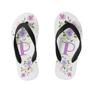 Tongs Enfants Lettre initiale P Plus Design floral