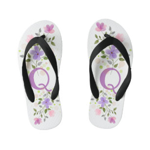 Tongs Enfants Lettre initiale Q Plus Design floral
