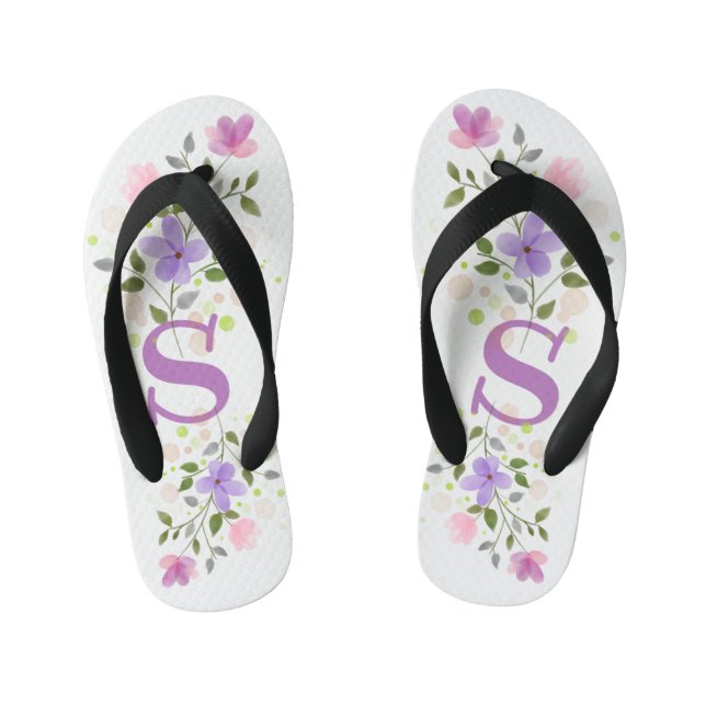 Tongs Enfants Lettre initiale S Plus Floral Design (Semelle)