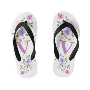 Tongs Enfants Lettre initiale V Plus Design floral