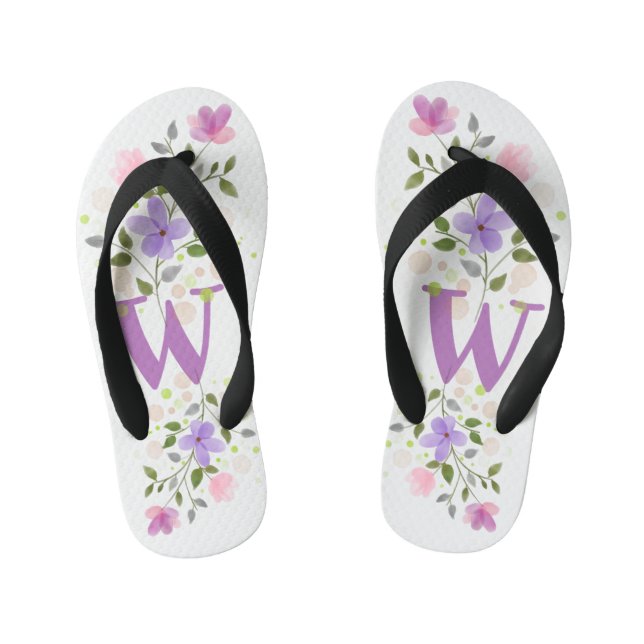 Tongs Enfants Lettre initiale W Plus Floral Design (Semelle)