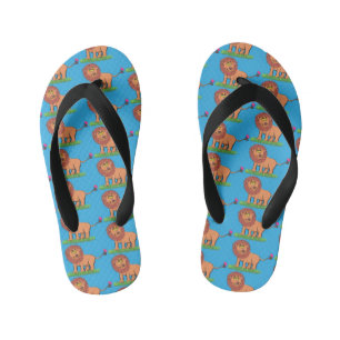 Tongs Enfants Lion joyeux avec dessin animé de papillon