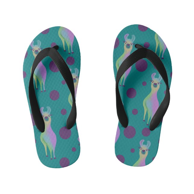 Tongs Enfants Llama Pointillé sur Teal (Semelle)
