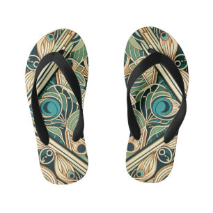 Tongs Enfants L'or et le paon vert abstrait la texture des plume