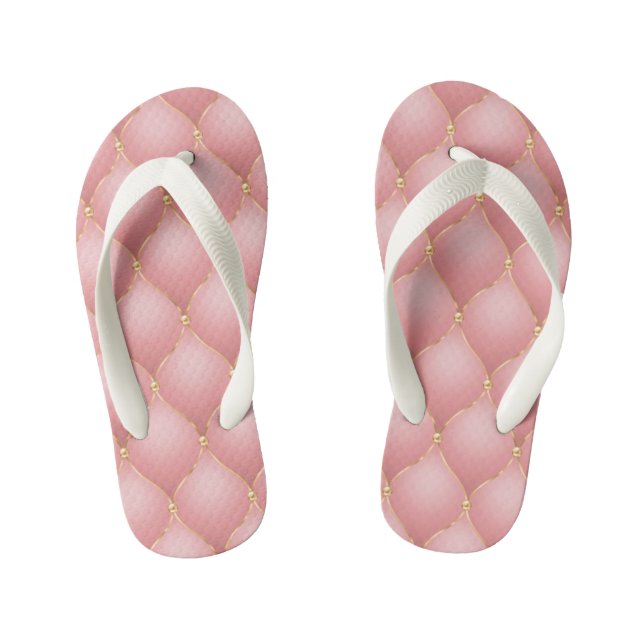 Tongs Enfants Luxe Blush Rose Rose Or Diamond Motif Tufted (Semelle)