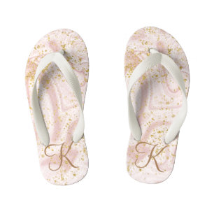 Tongs Enfants  Marbre rose et blanc tourbillonnant Monogramme av