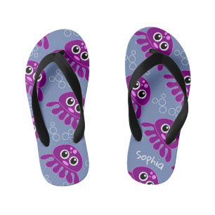 Tongs Enfants Mignon motif de pieuvre violette personnalisé