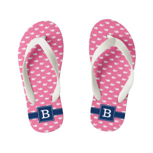 Tongs Enfants Monogramme Carré de baleines rose et bleue