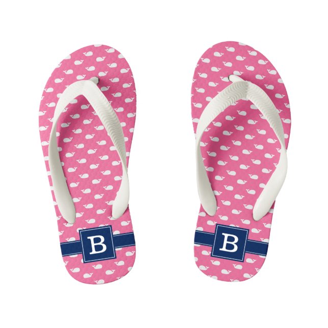 Tongs Enfants Monogramme Carré de baleines rose et bleue (Semelle)
