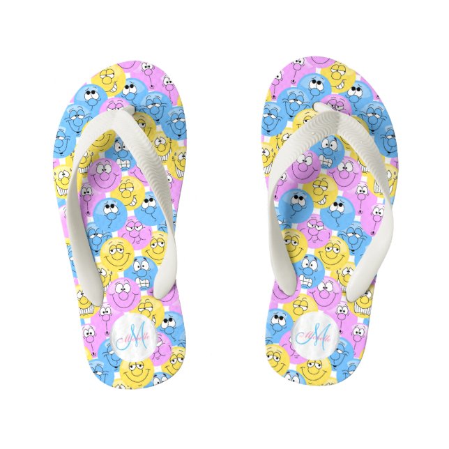 Tongs Enfants Monogramme - Emoji Design Drôle Visages Pastel (Semelle)