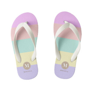 Tongs Enfants Monogramme   Pastel Rainbow Stripes