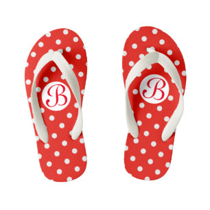 Tongs Enfants Monogramme rouge et blanc mignon de pois