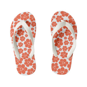 Tongs Enfants Motif à fleurs - Orange et Blanc