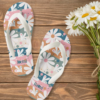 Tongs Enfants Motif à rayures florales marron