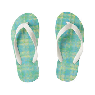 Tongs Enfants Motif Abstrait à Carreaux Bleu Vert