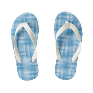 Tongs Enfants Motif Abstrait à Carreaux Bleus et Blancs