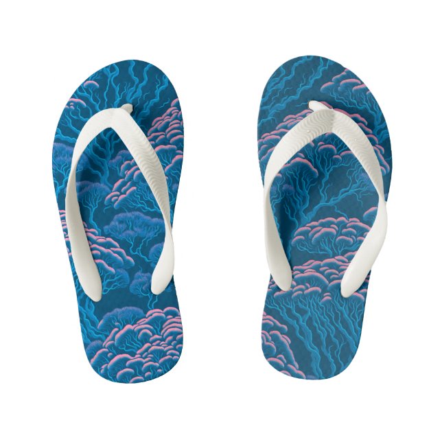 Tongs Enfants Motif De Corail Bleu Et Rose (Semelle)