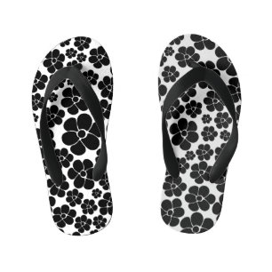 Tongs Enfants Motif de fleurs - noir et blanc