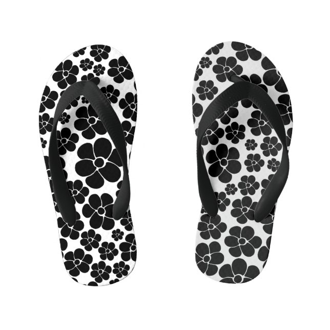 Tongs Enfants Motif de fleurs - noir et blanc (Semelle)