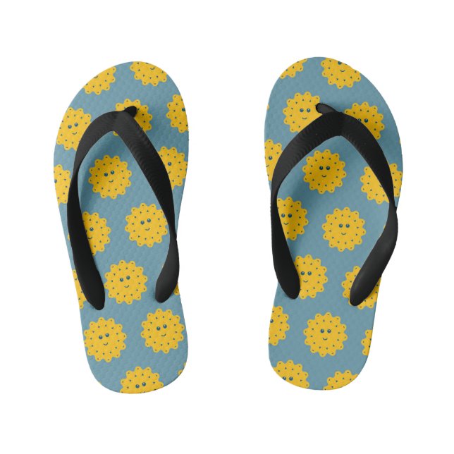 Tongs Enfants Motif de soleil jaune heureux sur fond bleu (Semelle)