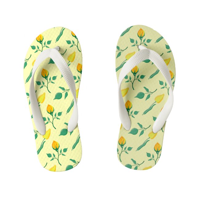 Tongs Enfants Motif floral avec rose jaune et fleurs de tulipe (Semelle)