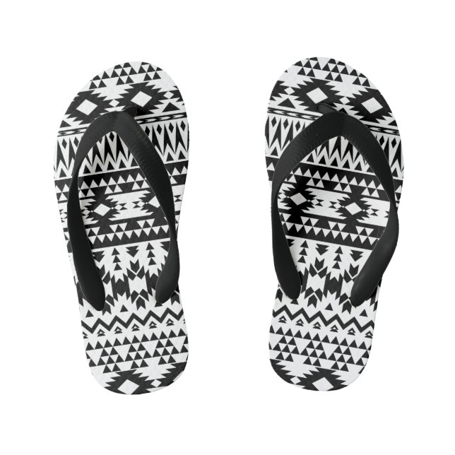 Tongs Enfants Motif géométrique Aztec noir et blanc (Semelle)