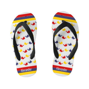 Tongs Enfants Nautique côtier Navy BLEU ROUGE JAUNE BALEINE   