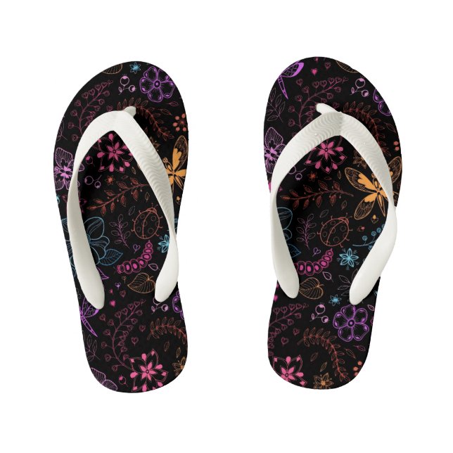 Tongs Enfants Neon Floral Butterfly Flip Flops (Semelle)